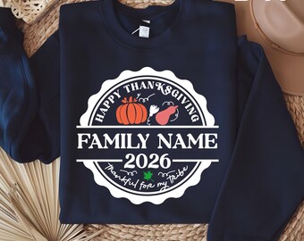 Custom Family Name Thanksgiving Matching DTF Ready To Press, Personalized Happy Thanksgiving Family 2026 Heat Transfer