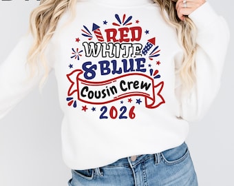 Red White and Blue Cousin Crew 2026 DTF Transfer, Matching 4th Of July Kids