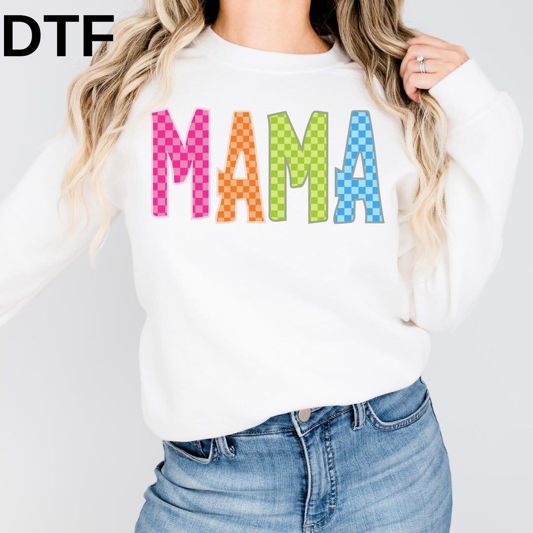 Retro Neon Mama DTF Ready to Press, Checkered Mama Mothers Day Transfer ...