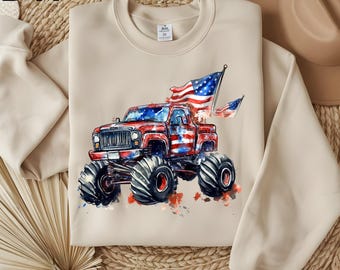 4th of July Monster Truck Boy DTF Transfer, Patroitic Kids Ready To Press