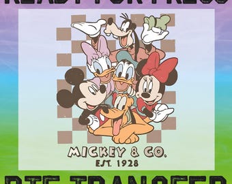Retro Mickey & Co 1928 Ready To Press, Disneyland Heat Transfer, Mickey And Friends Family Dtf, Disney Family Gift Dtf, Disneyworld Dtf