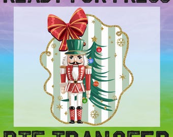 Nutcracker Christmas Tree DTF Ready To Press, Preppy Coquette Bow Xmas Holiday Heat Transfer