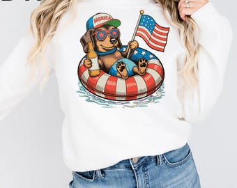 Patriotic Dachshund Dog 4th of July DTF Transfer, Funny America Dog Flag