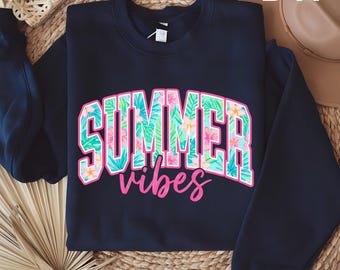 Preppy Floral Summer Vibes DTF Ready To Press, Heat Transfer, Colorful Trendy Summer