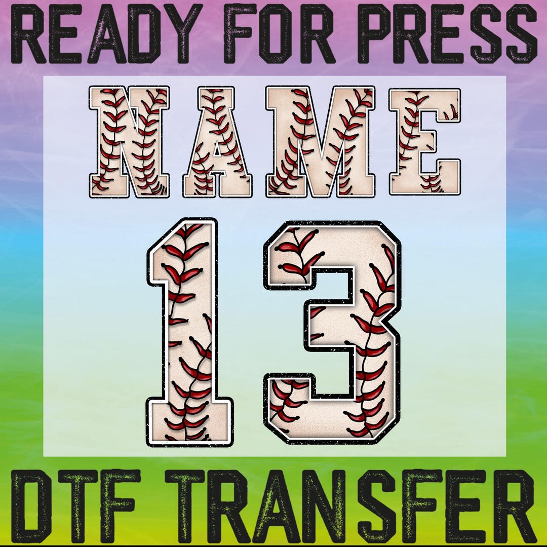 Custom Baseball Name Number DTF Heat Transfer, Ready Press Baseball ...