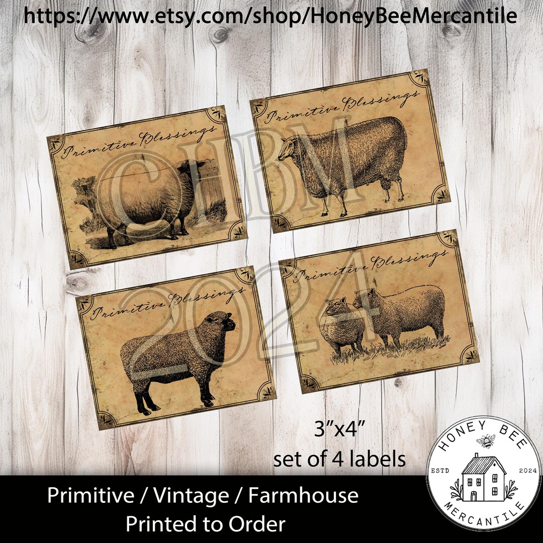 Vintage Primitive Farmhouse, 3x4, Set of 4 Primitive Pantry Labels ...