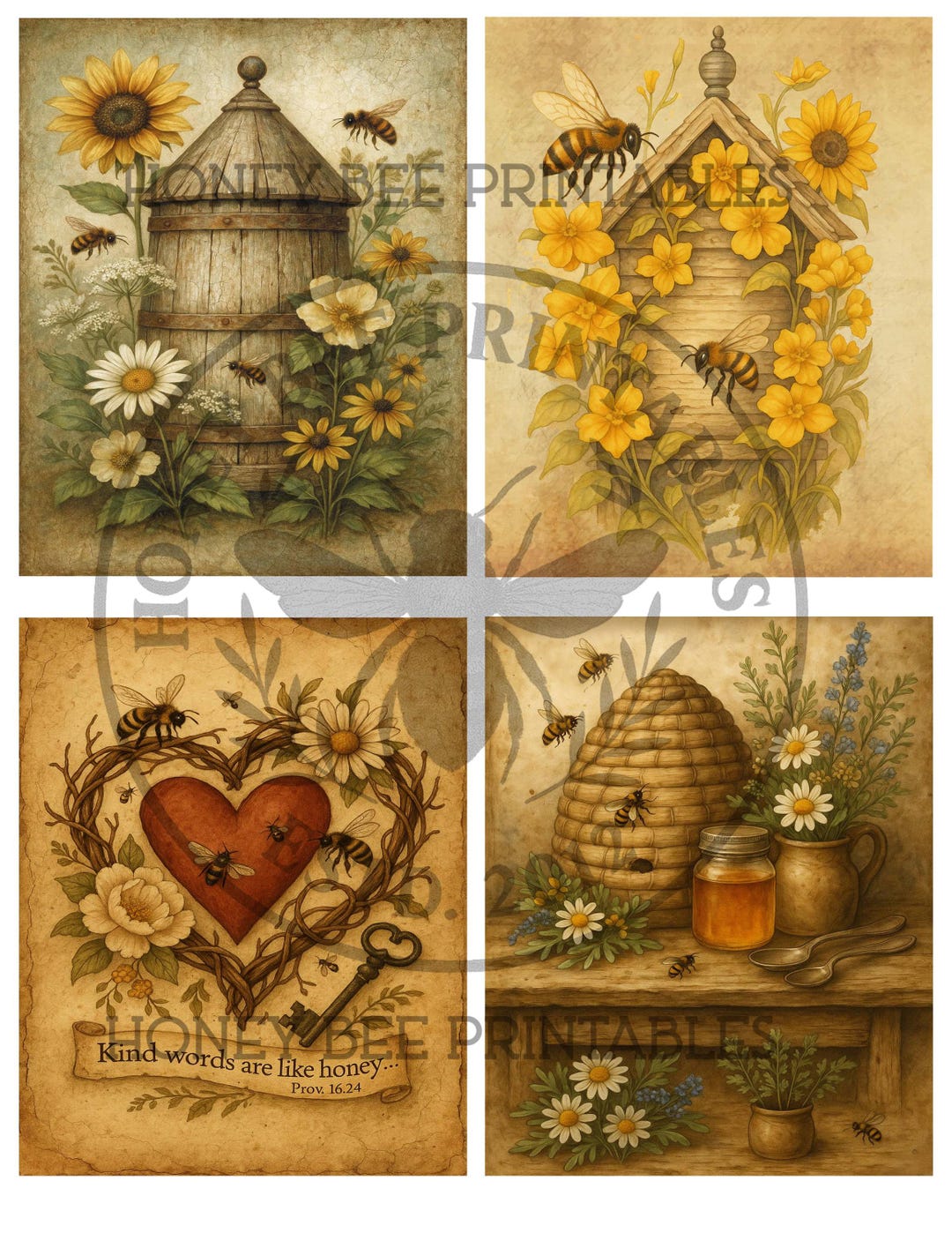 Vintage Primitive Farmhouse Style, 4x5, Set/4, Decoupage, Craft ...