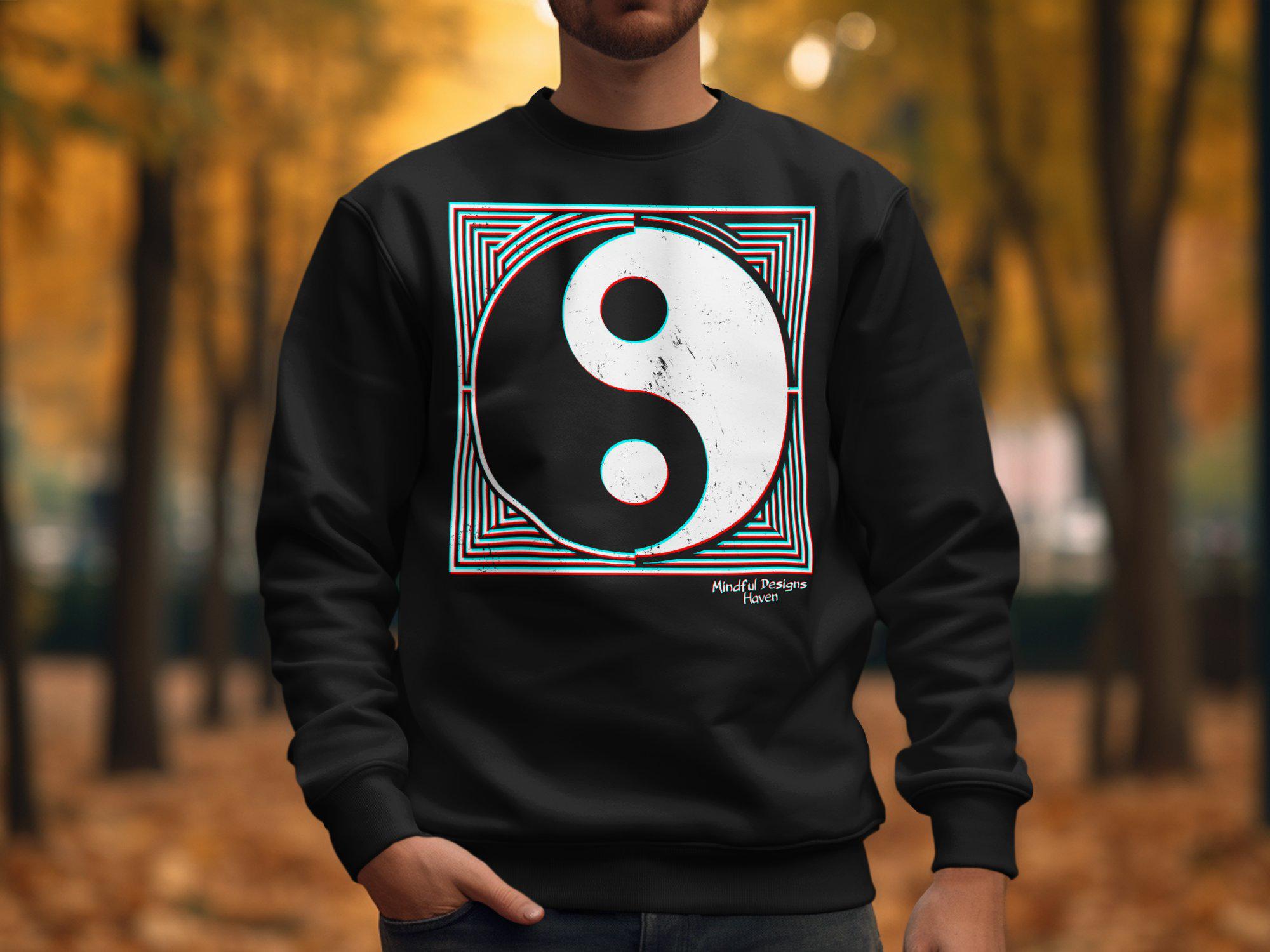 Yin Yang Symbol Glitch Art Graphic Tee, Sacred Mythological