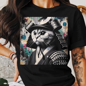 Samurai Cat Shirt, V-Neck Samurai Cat Shirt, Tank Top with Samurai Cat, Samurai Cat Sweatshirt, Samurai Cat Hoodie, Cool Samurai Cat Design
