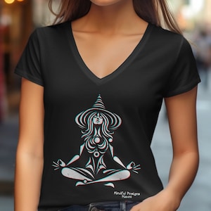 T-shirt zen sorcière cosmique à capuche sorcière méditante Sweat-shirt yoga unique Cadeaux spirituels Gobelets en acier Sacs fourre-tout Mugs Stickers Aimants