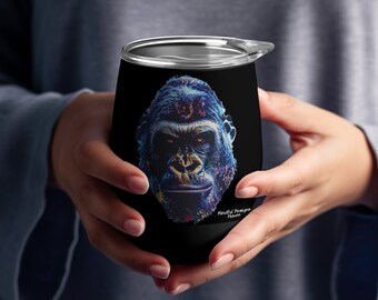Artistic Gorilla Print Tumbler, Vibrant Gorilla Design Insulated Mug, Colorful Gorilla Art Tote Bag, Unique Wildlife Mug, Gorilla Head Art