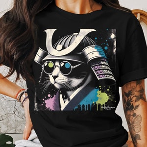 Samurai Cat Art Shirt, Cool Cat Samurai V-Neck, Japanese Warrior Tank Top, Funky Sunglasses Cat Sweatshirt, Unique Cat Hoodie
