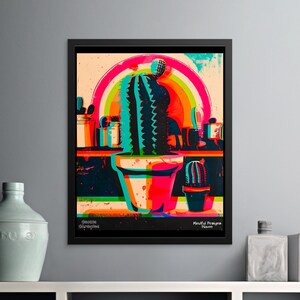 Buntes Kaktus Poster und Leinwand Wandkunst, Journal, Holographische Aufkleber, Kerze, Magnet