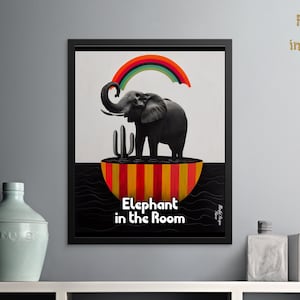 Poster L'éléphant dans la chambre, Parlons de l'éléphant dans la chambre, toile artistique, Carnet cartonné, Canette, Stickers, Aimant, Bougie