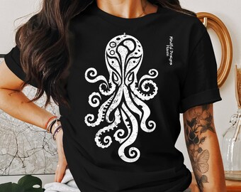 Octopus Design Shirt, Unique Sea Creature Top, Artistic Marine Life Apparel, Ocean Animal Print Hoodie, Casual Wear Octopus Sweatshirt