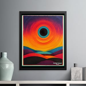 Arte abstracto vibrante de la pared del atardecer del amanecer, regalo perfecto para un nuevo hogar u oficina, decoración de buenas vibraciones, cartel de paisaje colorido