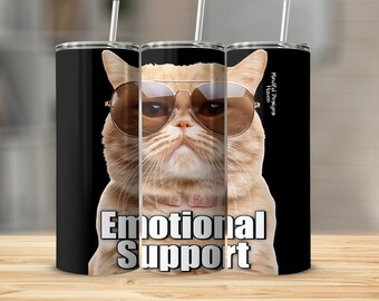 Funny Cat Emotional Support Design, Tumbler Mug Enamel Mug Ornament, Cute Cat Lover Gift, Cat Enthusiast Novelty Item, Unique Cat Decor