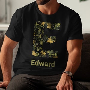 Camiseta con letra E floral personalizable, camiseta con nombre personalizado, idea de regalo única para él o ella