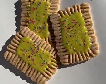 Set of 3 lime green basket cookies/ fake food/fake pastry/home decoration/fake pastries with icing and sprinkles / durable/set of 3/ 3x2”