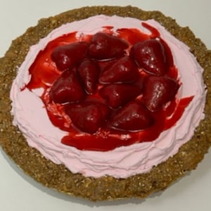 Fake Pie, Pink Cream Strawberry Glaze Pie in a pie graham crust 9” in foil pan