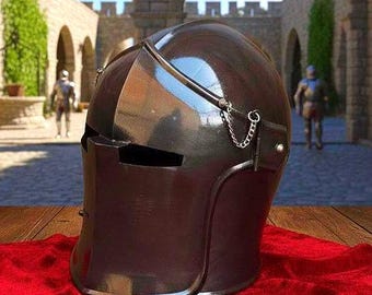 Barbuta Helm schwarz - 18 Gauge Fluss-Stahl Mittelalter Rüstung für LARP, Ren Fair & Display