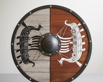 Nordisk långskepp Vikingsköld | Medeltida Drakkar-dekor, LARP-prop