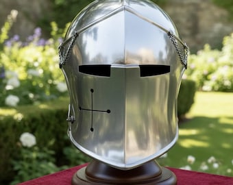 18-gauge stalen barbuta-helm – middeleeuws ridderharnas, LARP-cosplay