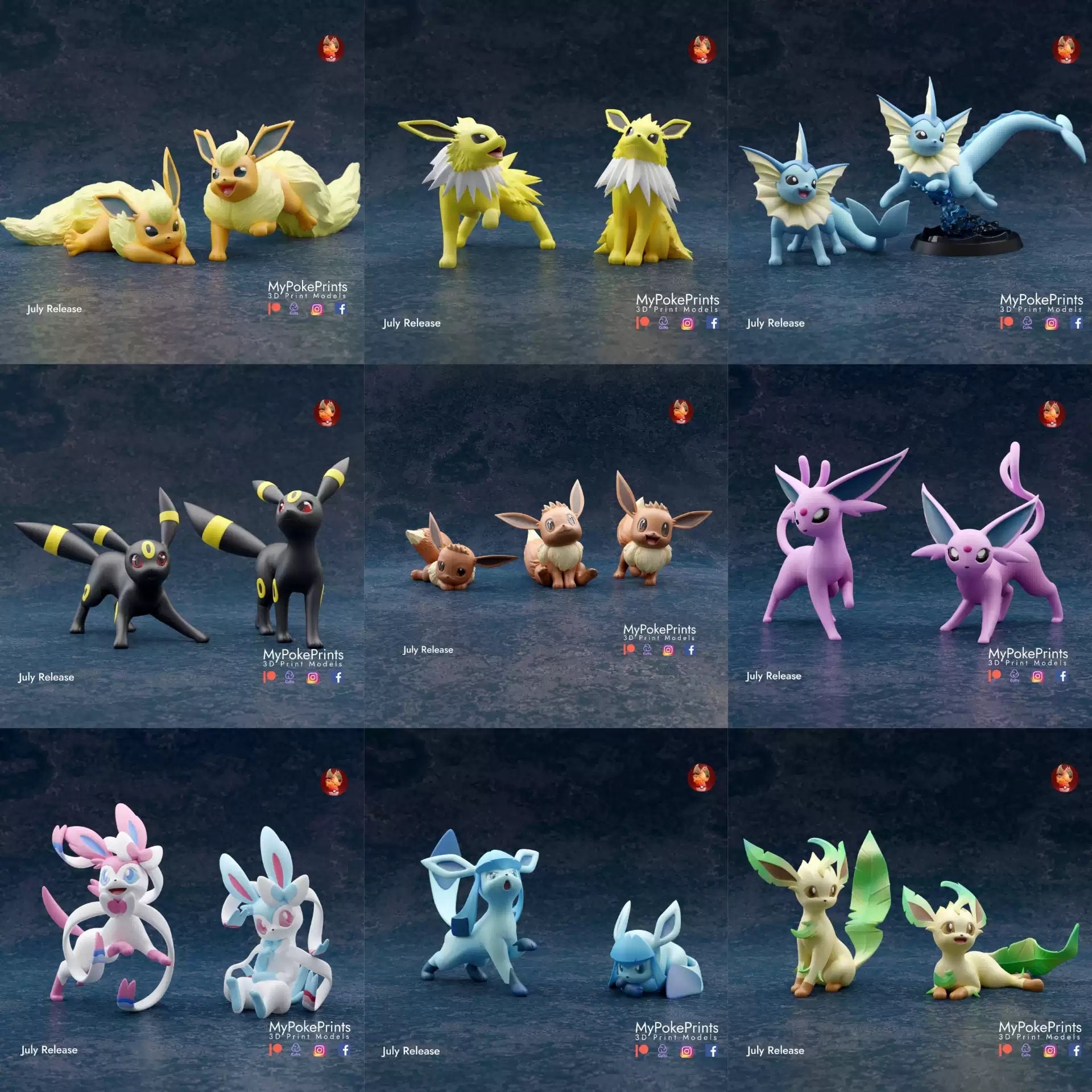 Eevee Evolution pack (19 models)-Pokemon High-quality STL File Bundle Packs, 3D Print Pokemon File - Pokemon STL file