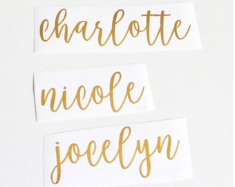 Metallic Gold Custom Name Decals: Permanent Vinyl Stickers