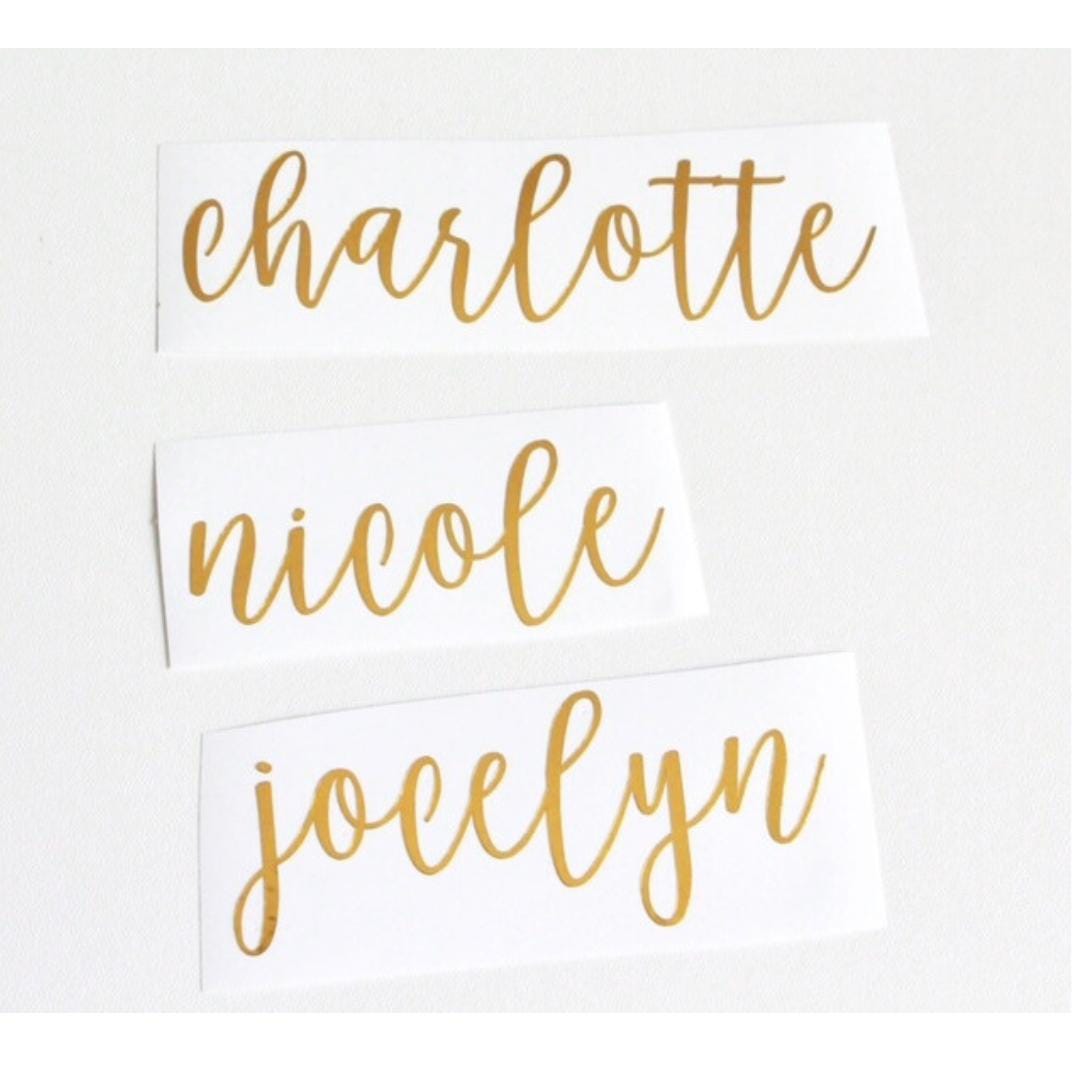 Metallic Gold Custom Name Decals: Permanent Vinyl Stickers - Etsy