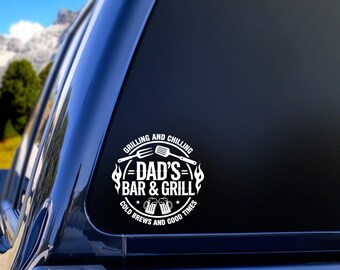 Dad's Bar & Grill Truck Back Window Sticker | Grilling Dad Vinyl Decal | Cooking Gifts for Men | Father's Day Stocking Gift