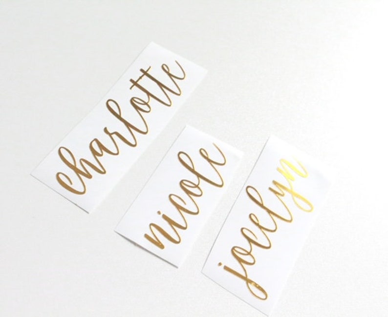 Metallic Gold Custom Name Decals: Permanent Vinyl Stickers - Etsy
