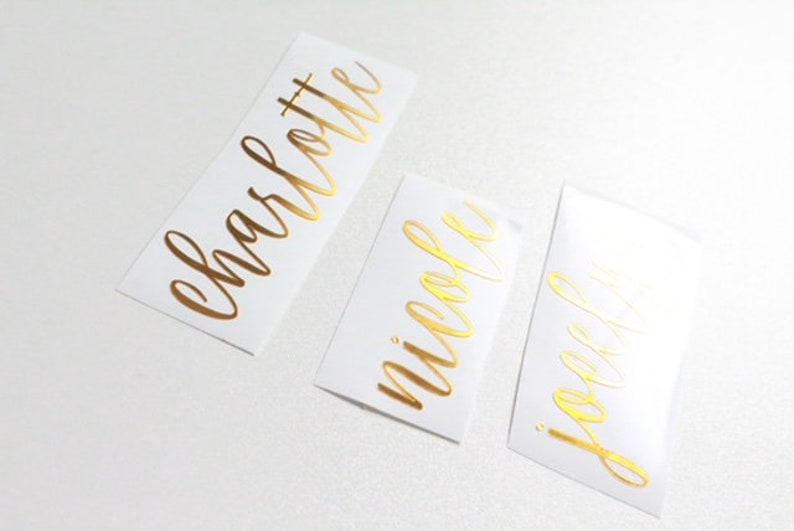 Metallic Gold Custom Name Decals: Permanent Vinyl Stickers - Etsy