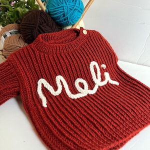 Custom Handmade Name Baby Sweater, Personalized Hand Embroidered Baby Sweater, Baby Sweater With Name, Baby Shower Gift, Christmas Gift Baby