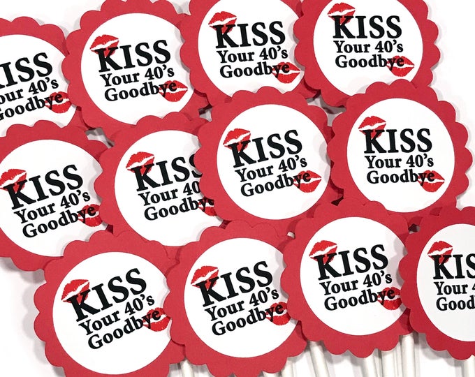 Paper Party Supplies Cake Toppers Picks Set Of 12 50th Birthday Cupcake Toppers Kiss Your 40 S Goodbye Red And White Or Your Colors Paper Party Supplies Cake Toppers Picks Set Of 12 50th Birthday Cupcake Toppers Kiss Your 40 S Goodbye Red And White Or Your Colors