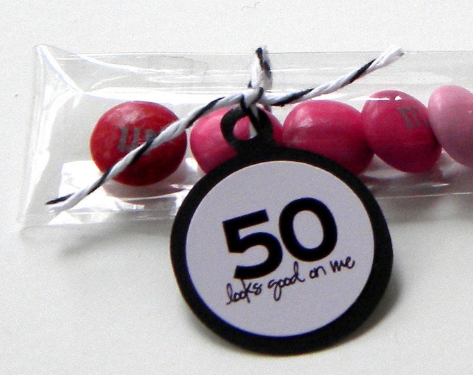 Set of 12 50th Birthday Party Favors Black Pink Candy Treat Bags 50 Looks Good on Me