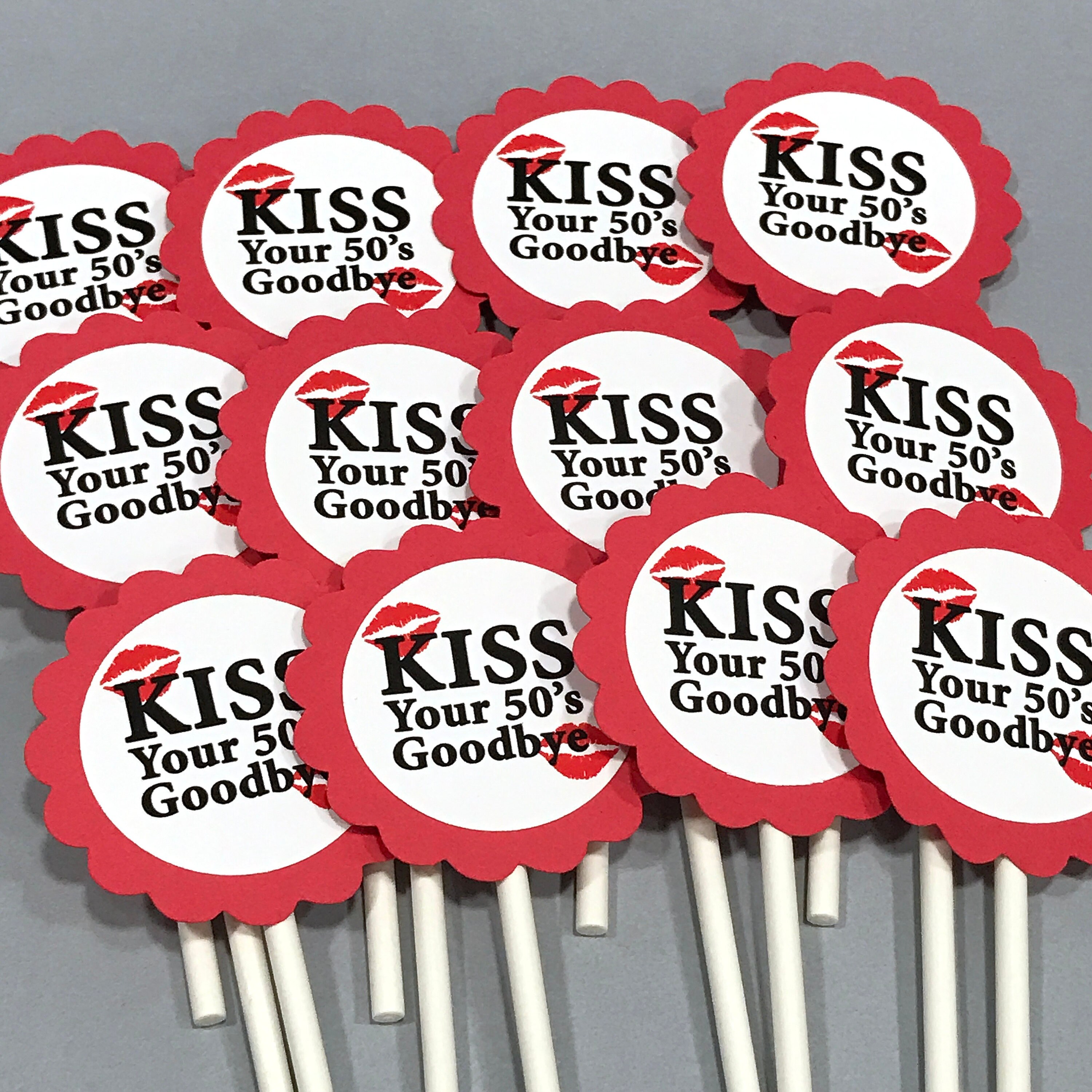 60th Birthday Cupcake Toppers Kiss Your 50's Goodbye | Etsy