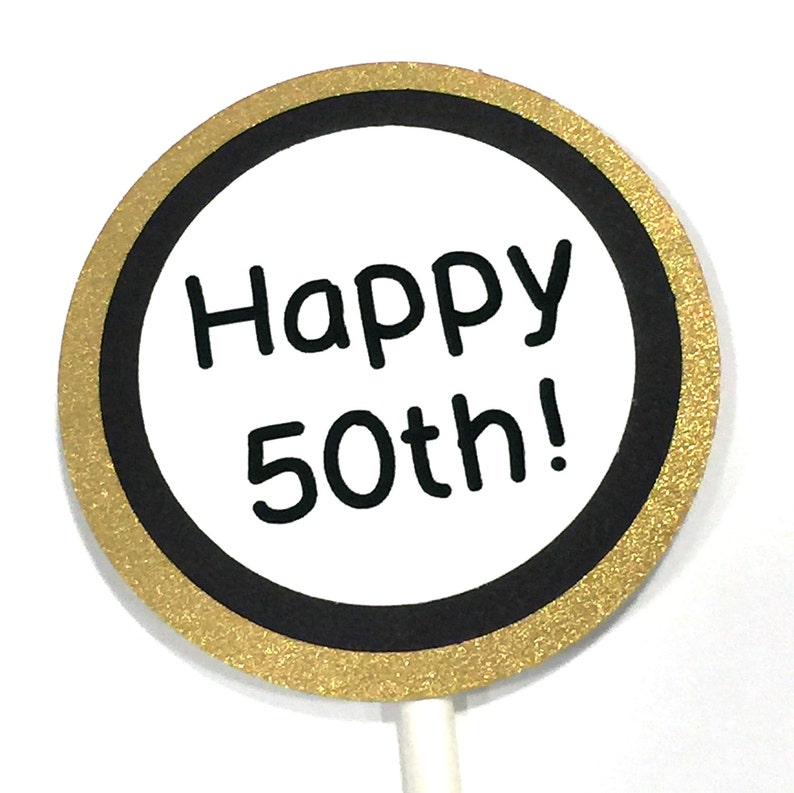 50th Birthday Cupcake Toppers Happy 50th Black Gold And Etsy