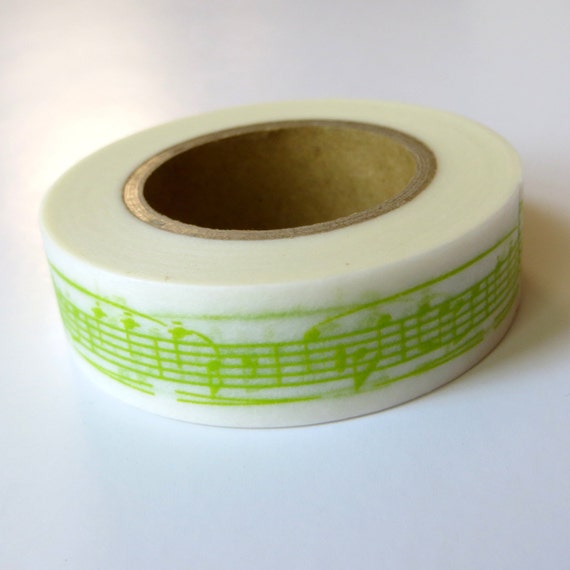 Lime Green Washi Tape, Musical Notes, Japanese Masking,Tokyo Edge by Cara's Scrap 'N Stamp Art