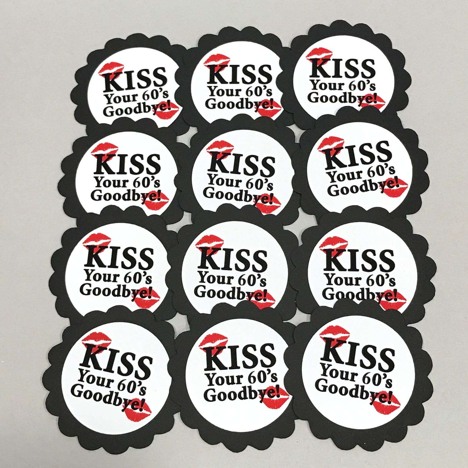 70th Birthday Favor Tags Kiss Your 60's Goodbye Black | Etsy