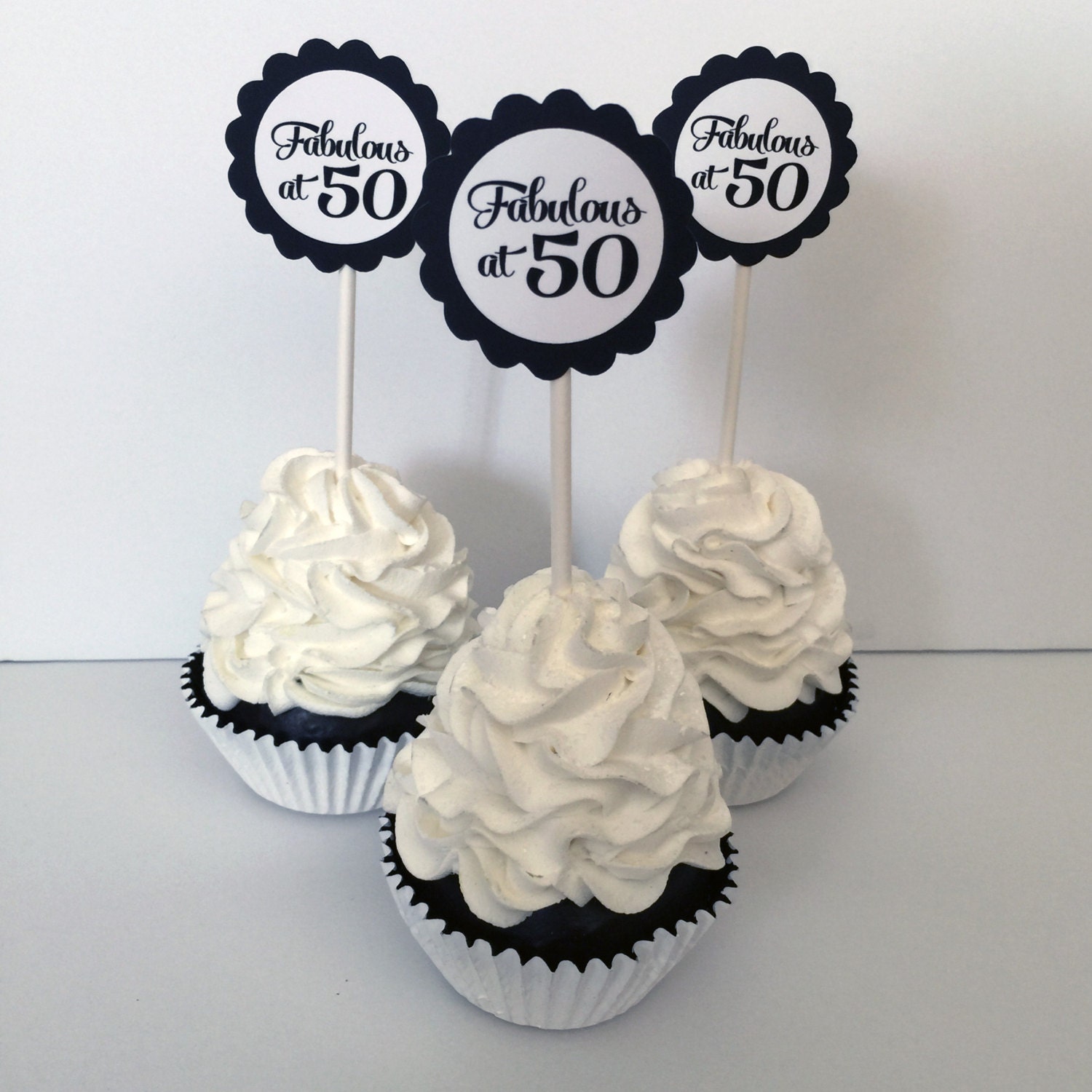50th Birthday Cupcake Toppers Fabulous at 50 Black and Etsy