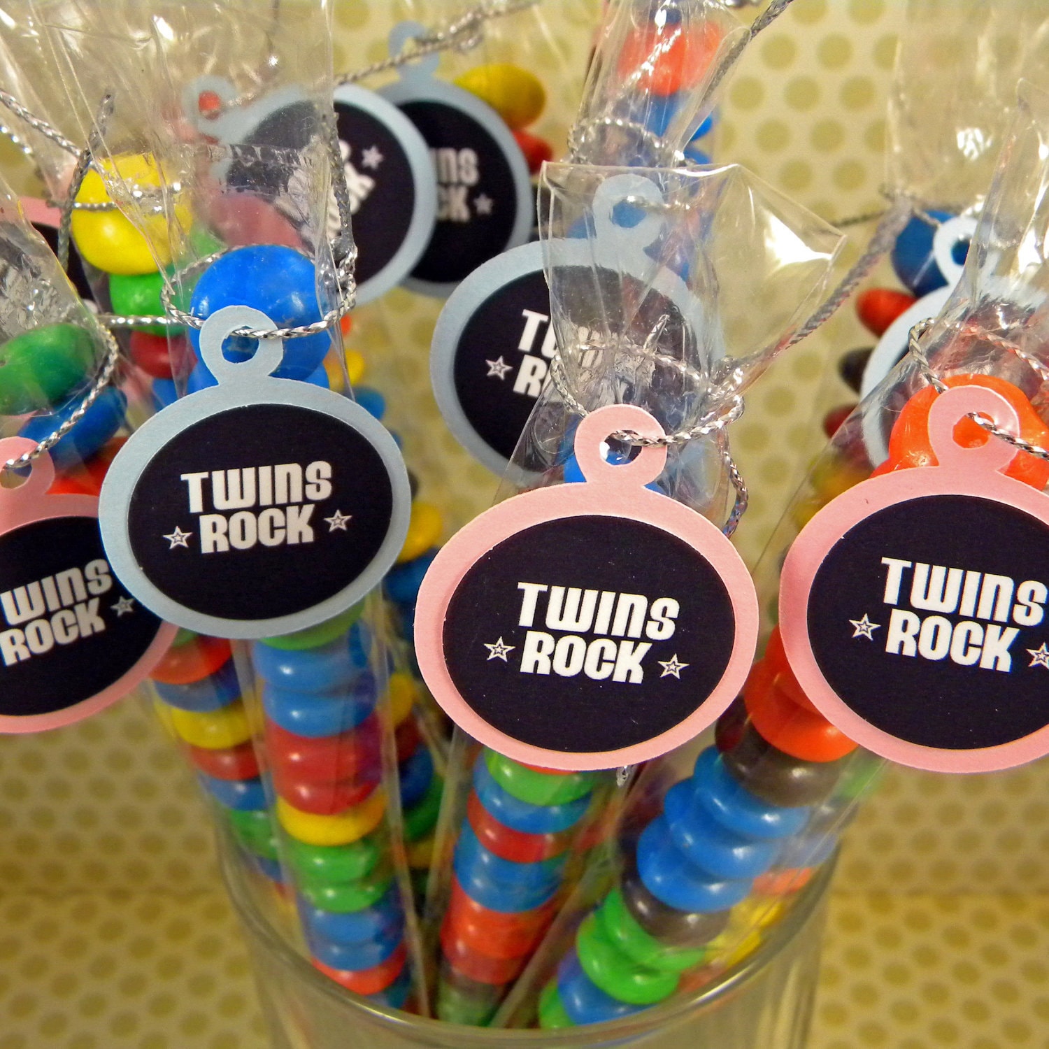 Twin Baby Shower Candy Treat Bag Favors Set of 12 Pink and Blue
