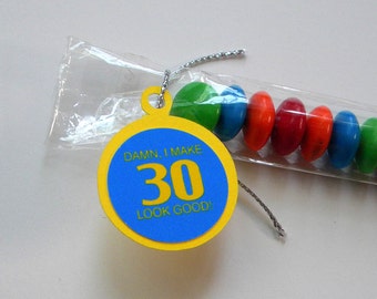 30th Birthday Candy Treat Bag Favors Set of 12 - Damn I Make 30 Look Good, Yellow, Blue