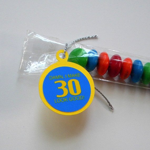 30th Birthday Candy Treat Bag Favors Set of 12 - Damn I Make 30 Look Good, Yellow, Blue Il_570xn