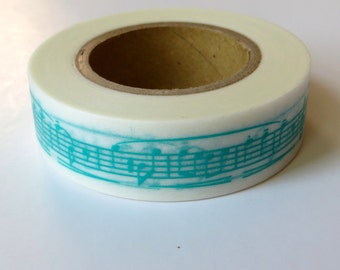 Mint Washi Tape, Japanese Masking,Tokyo Edge, Musical Notes