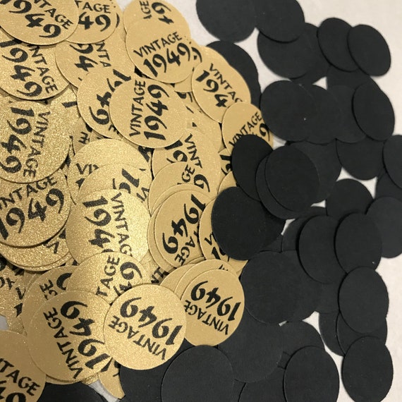 Vintage 1949 Party Confetti, 70th Birthday, 3/4 Inch Circles - Black and Gold or Your Choice of Colors Il_570xn