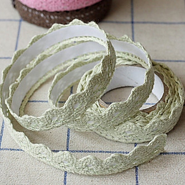 Sage Green Lace Tape, Crochet, Decorative Cotton Adhesive