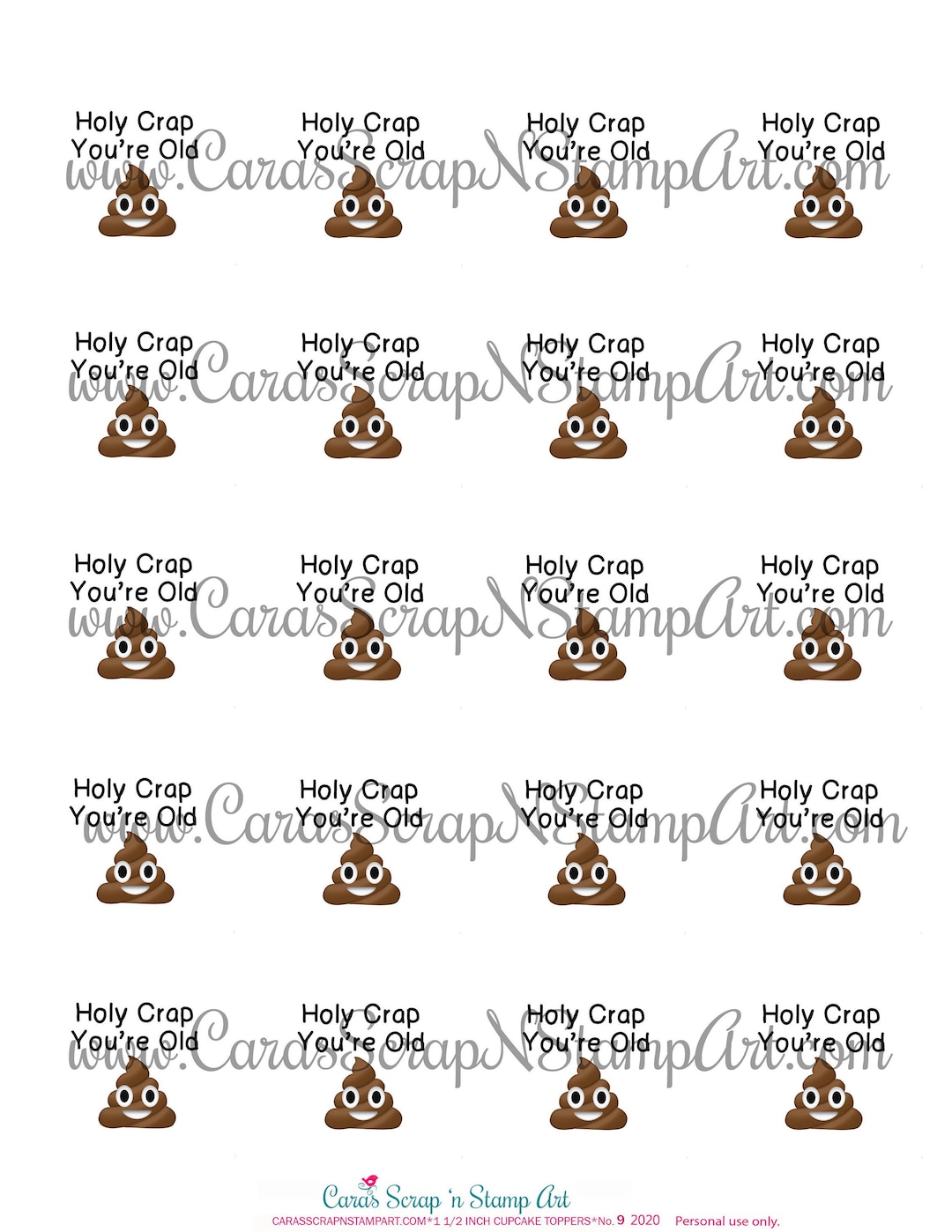 Holy Crap You're Old Printables Birthday Cupcake Toppers - DIY - PDF - Etsy