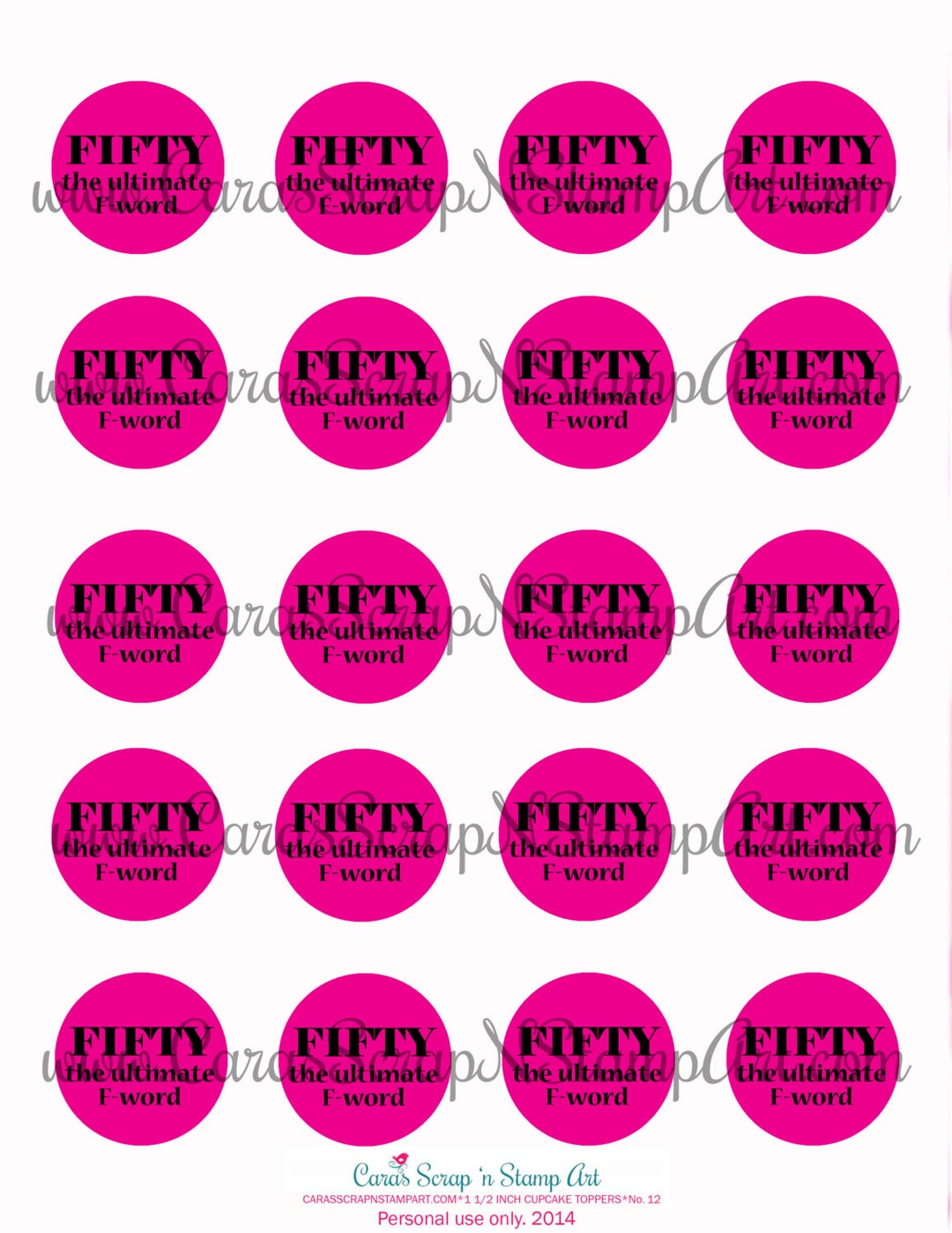 50th Birthday Printable Cupcake Toppers - FIFTY the Ultimate F-word