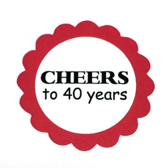 40th Birthday Favor Tags, Cheers to 40 Years, Set of 12, Red and Black ...